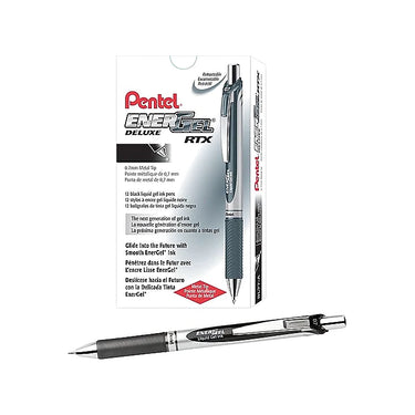 Pentel EnerGel RTX Retractable Gel Pens, Medium Point, Black Ink, Dozen (BL77-A)